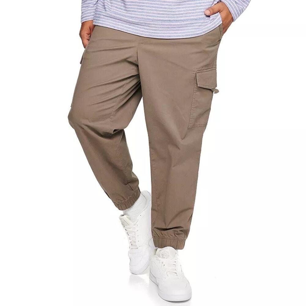 NWT Sonoma Core Cargo Jogger Pants khaki neutral pull on tie waist casual sz S